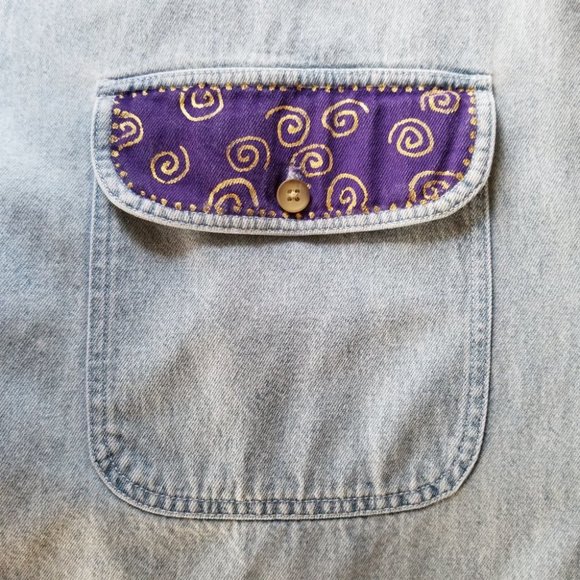 VINTAGE 90s Oversized Denim Button Down L / XL - Picture 10 of 13